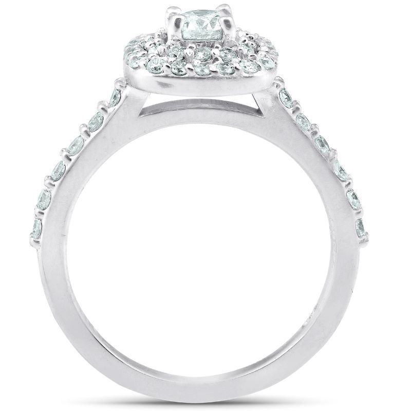 Pompeii3 1 1/10Ct Cushion Halo Diamond Halo Engagement Wedding Ring Set 14k White Gold, 2 of 6