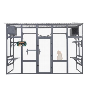 SEVOBAL 104" Large Stable Spacious Wooden Catio Outdoor Cat Enclosure with Perches and Condos Cat Cage Indoor with Waterproof Roof 7 Pedal 1 Bridge - 1 of 4