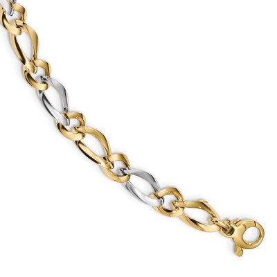 Black Bow Jewelry 7.25mm 14K Two Tone Gold Hollow Polished Link Chain Necklace, 17.5 In