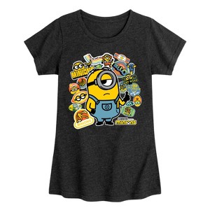 Girls' - Despicable Me Minions - Minion & Banana Stickers Fitted Short Sleeve Graphic T-Shirt - 1 of 3