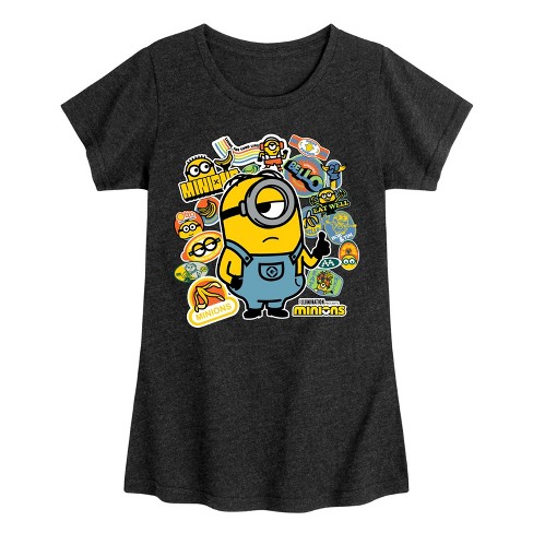 Girls' - Despicable Me Minions - Minion & Banana Stickers Fitted Short Sleeve Graphic T-Shirt - image 1 of 3