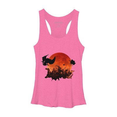 Women's Design By Humans Spooky Halloween Blood Moon Eclipse Ghostly Birds By KateLCardsNMore Racerback Tank Top