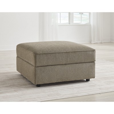 Brown Herringbone Chenille Storage Ottoman with Removable Top