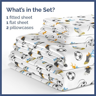 Kids Queen Size Soccer Print Microfiber Sheet Set