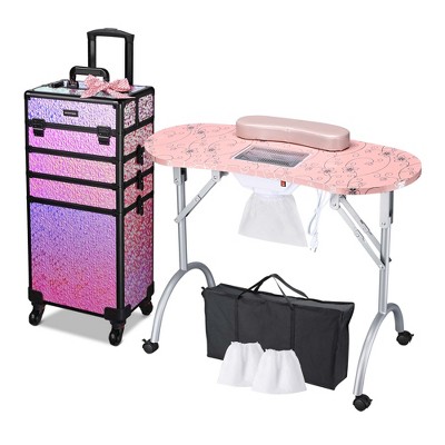 Byootique Folding Manicure Nail Table 4in1 Rolling Makeup Train Case