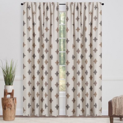 Chocolate Damask Print Room Darkening Polyester Curtain Panels, 52 x 63 Inches