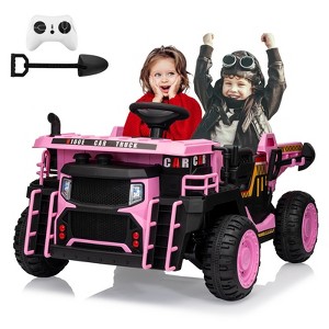 24V 2-Seater Ride-On Dump Truck for Kids, Remote Control Construction Toy with Electric Dump Bed, Extra Shovel - 1 of 4