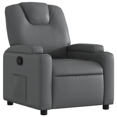 vidaXL Adjustable Recliner Chair - Gray Faux Leather Wingback Armchair with Cup Holders, Side Pocket for Elderly, Manual Recline, Lounge Seating