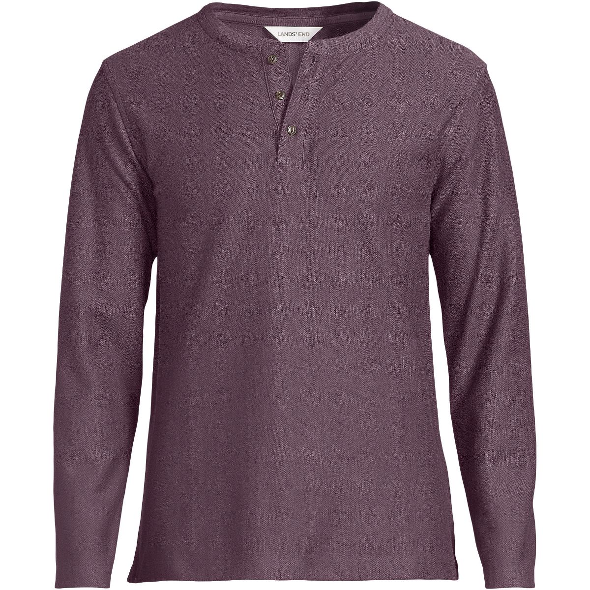Lands' End Men's Long Sleeve Textured Herringbone Henley - thumbnail 3