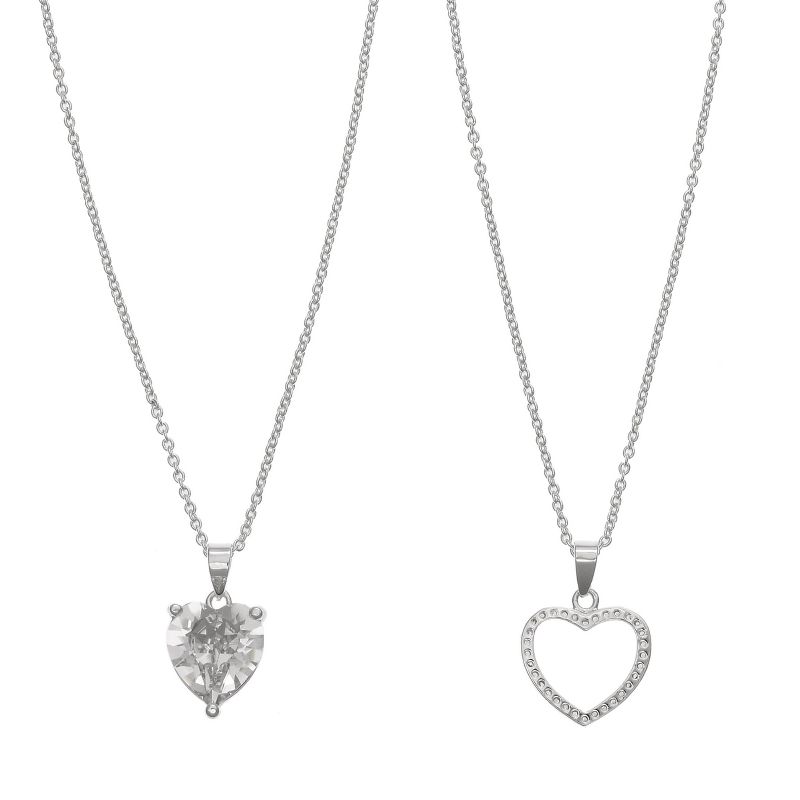 FAO Schwarz Fine Silver Plated Heart Pendant with Crystal Stones Necklace Set, 1 of 4
