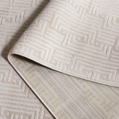 Ivory Geometric Hand-Knotted Synthetic Square Rug 75"