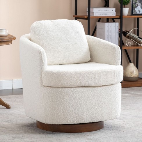 Ivory Modern Swivel Lounge Chair,boucle Upholstered Swivel Barrel Chair ...