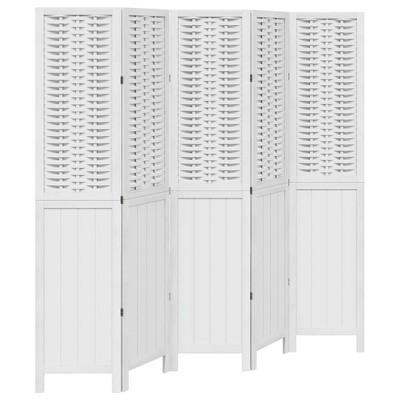 vidaXL 5-Panel Room Divider - White, Solid Paulownia Wood & Bamboo, Flexible Folding Privacy Screen, Durable, for Bedroom/Living Room/Office