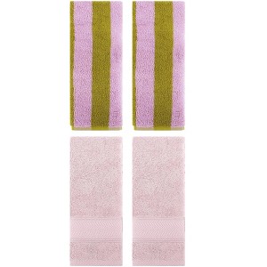 REGALWOVEN 4 Pcs Cotton Soft Absorbent Stripe Pattern Bathroom Hand Towel 14" x 30" - 1 of 4