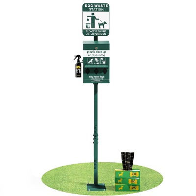 Emma and Oliver Mini Pet Waste Station with Glow in the Dark Sign, Roll Waste Bag Dispenser, and Hand Sanitizer Bottle - 600 Bags Included