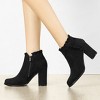 BLISSFUL STEP Women's Back to College Party Ruffle Pointed Toe Block Heel Ankle Boots - 2 of 4