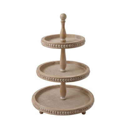 24.7" x 16.2" Decorative Wood 3-Tier Tray Natural - 3R Studios