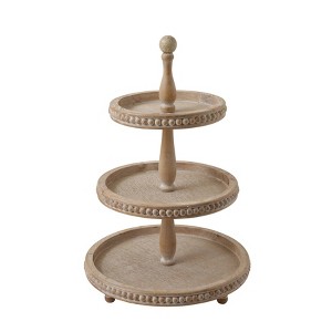 Storied Home 24.7" x 16.2" Decorative Wood 3-Tier Tray Natural - Whitewash Effect, Indoor Display - 1 of 2