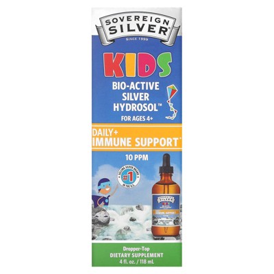 Sovereign Silver Kids Bio-Active Silver Hydrosol, Daily+ Immune Support, Ages 4+, 10PPM, 4 fl oz (118 ml) (10 PPM per 1.6 ml)