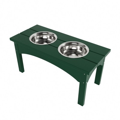 Dark Green Elevated Pet Feeder with Stainless Steel Bowls
