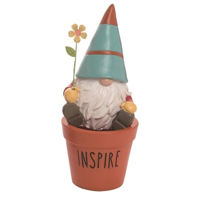 Transpac Resin 8 in. Multicolor Spring Inspire Gnome in Pot Figurine