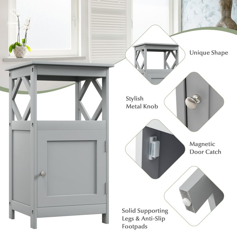 Tangkula Bathroom Floor Cabinet Single Door Storage Cabinet with Open Compartment Anti-Toppling Device Grey/White, 5 of 11