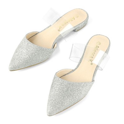 Allegra K Women's Glitter Clear Strap Flat Mules