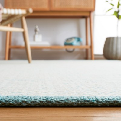 Teal and Ivory Hand-knotted Wool Runner Rug