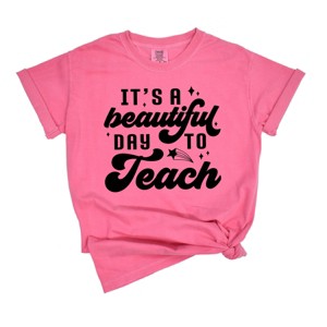 Simply Sage Market Women's Beautiful Day To Teach Short Sleeve Garment Dyed Tee - 1 of 2