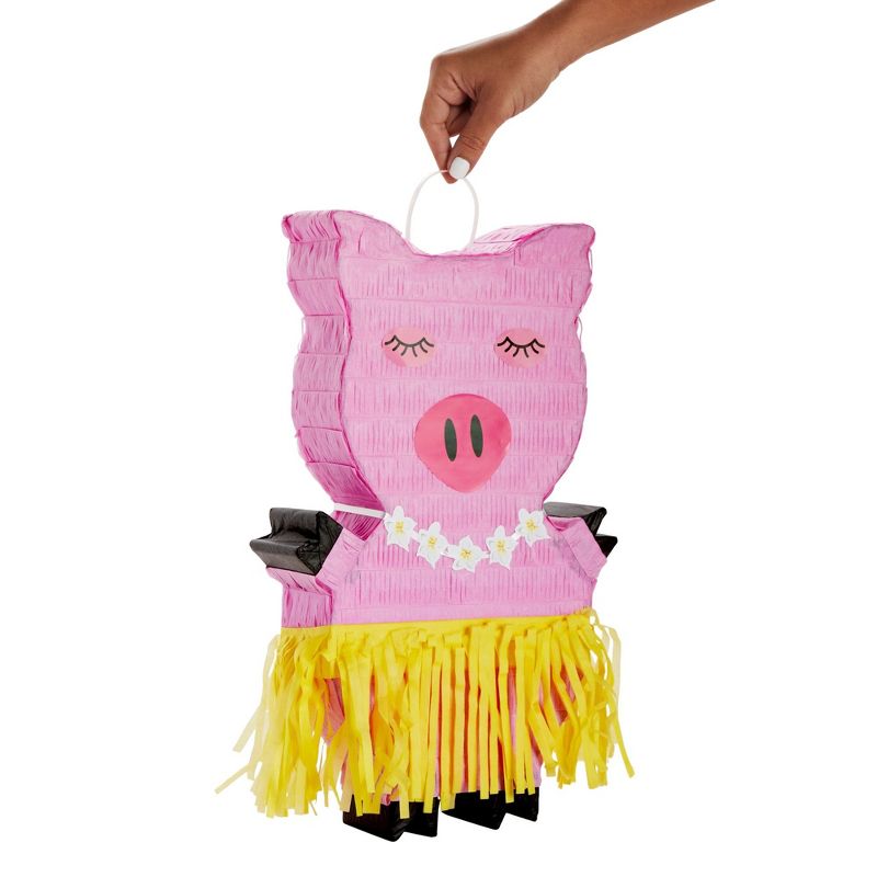 Blue Panda Pink Pig Pinata for Hawaiian Luau Pinata Summer Tropical Birthday Party Supplies Decorations with Skirt Design, 16.5x10x3 In, 3 of 9