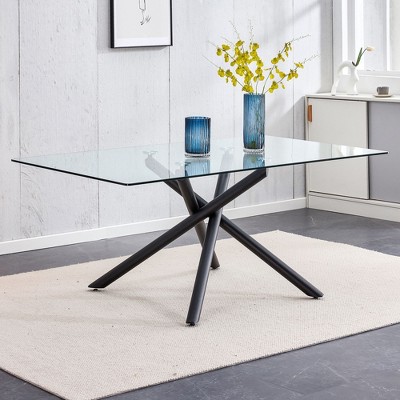 NicBex Dining Table for 4 Morden 71" Glass Dining Table Dining Room Table with Glass Tabletop and Trestle Legs for Kitchen