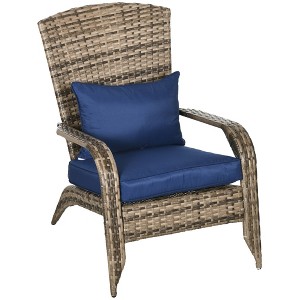 Gulche Patio Wicker Adirondack Chair with Ottoman, Outdoor Fire Pit Chair with Cushions, High-Back, Large Seat for Deck, Garden,Backyard,  Dark Blue - 1 of 4
