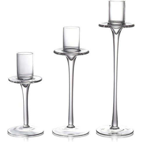 Dawhud Direct 4.33 x 4.33 Clear Glass Candle Holder for Pillar, Floating,  and LED Candles - Set of 3, Clear