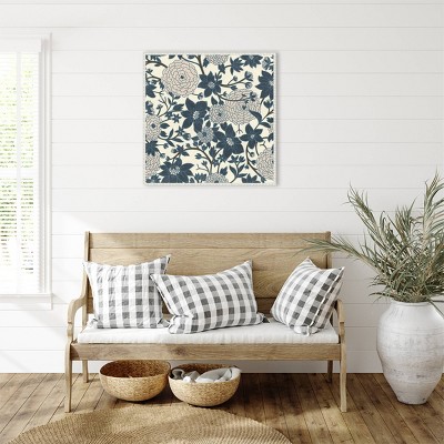 Puff Ball Vines Cream Abstract Canvas Wall Art with White Frame