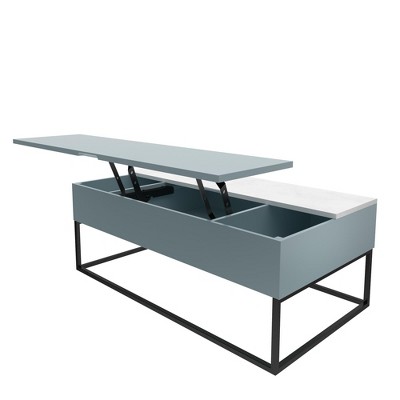 Powder Blue and Black Metal Lift-Top Cocktail Table