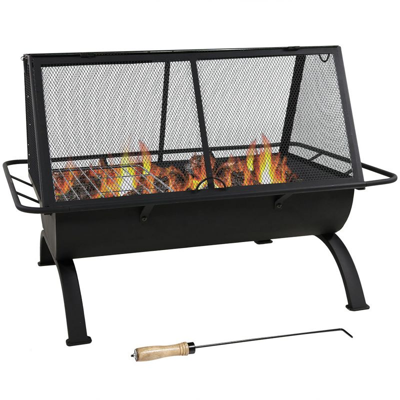 Sunnydaze Outdoor Camping or Backyard Rectangular Northland Fire Pit with Cooking Grill Grate, Spark Screen, Log Poker, and Fire Pit Cover - 36", 1 of 13