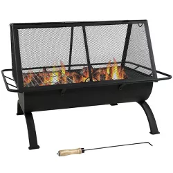 Sunnydaze Outdoor Camping or Backyard Rectangular Northland Fire Pit with Cooking Grill Grate, Spark Screen, Log Poker, and Fire Pit Cover - 36"