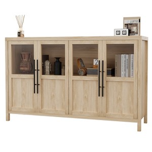 55" Large Buffet Sideboard Cabinet with 4 Glass Doors and Shelves, Farmhouse Storage Cabinet for Kitchen Dining Room, Living Room - 1 of 4