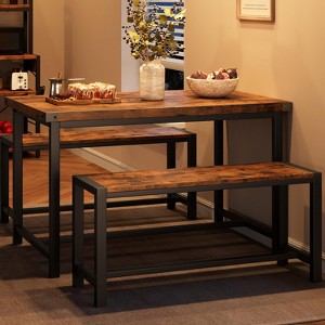 Dining Table Set for 4, Kitchen Table and Chairs for 4 with Wine Rack, Rectangular Dining Room Table Set with Bench - 1 of 4