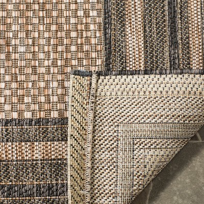 Natural and Black 4' Square Synthetic Indoor/Outdoor Area Rug