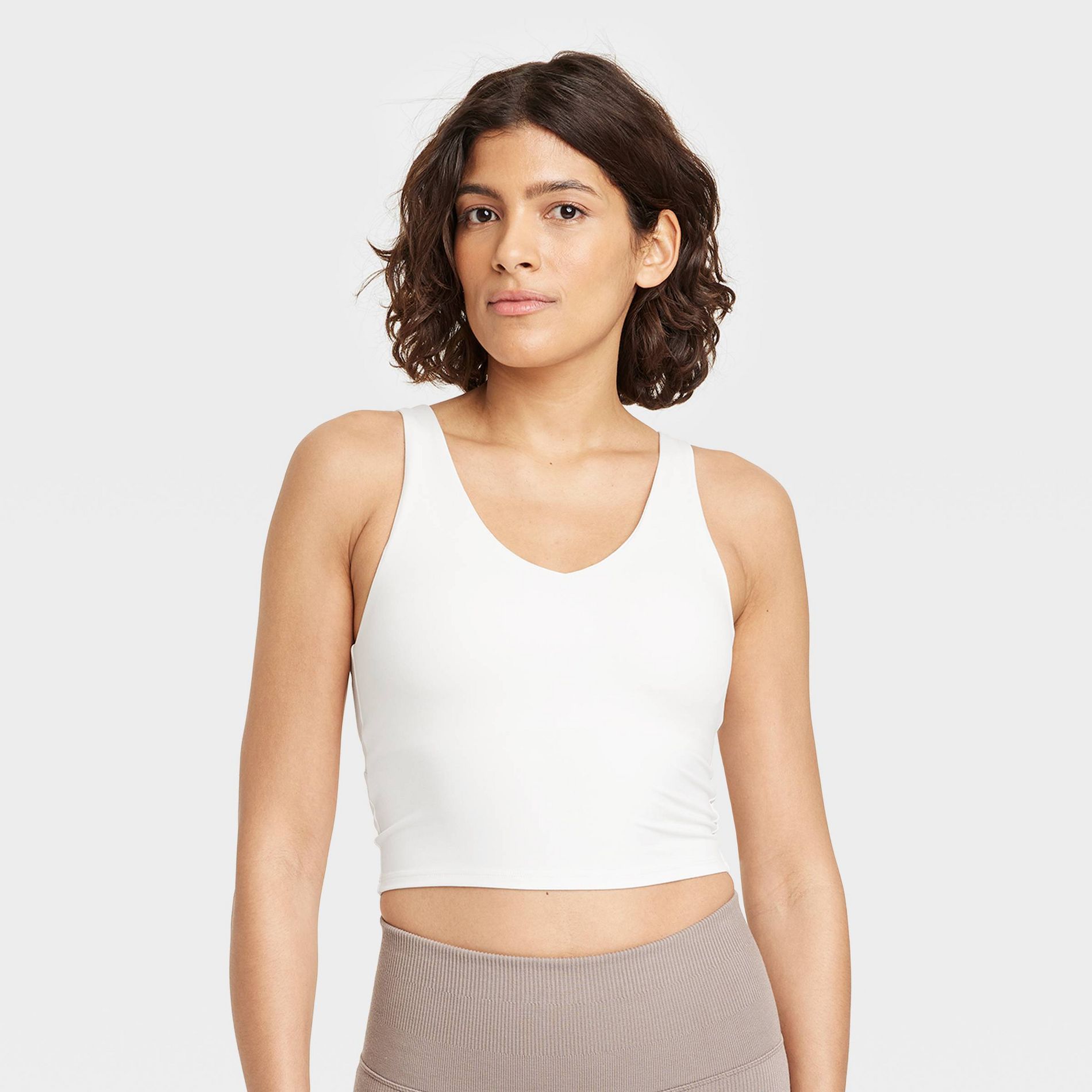 Women's Flex Light Support V Neck Cropped Sports Bra - All In Motion™ Cream XXS: Moisture Wicking, Quick Drying