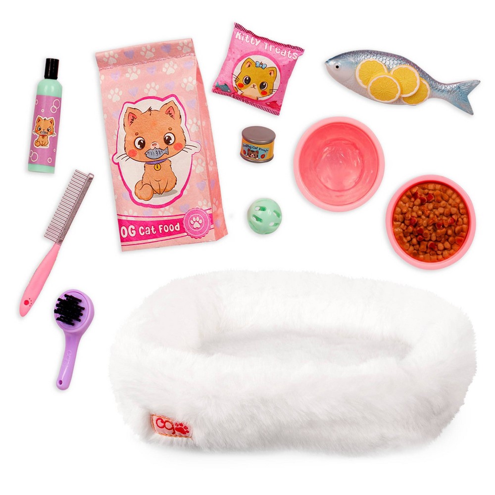 Our Generation Feline Fabulous Pet Bed & Play Food Accessory Set for 18" Dolls