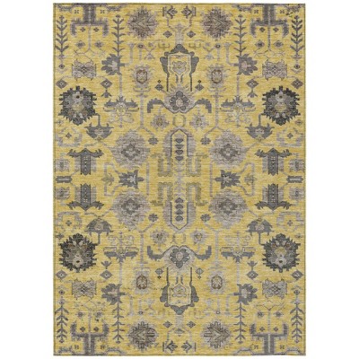 Yellow Gray And Charcoal Oriental Washable Indoor Outdoor Area Rug