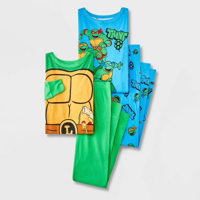 Image of Boys' Teenage Mutant Ninja Turtles Leonardo 4pc Long Sleeve Cotton Snug Fit Pajama Set - Green/Blue 6