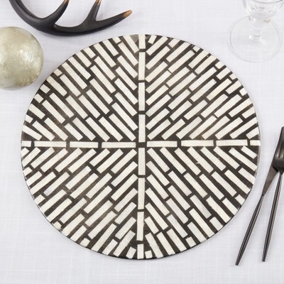 Black and White Geometric Capiz Shell Round Placemats, Set of 4