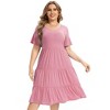 Women's Plus Size Lantern Sleeve Casual Ruffle Hem Loose Swing V Neck Tunic Mini Dress - 4 of 4