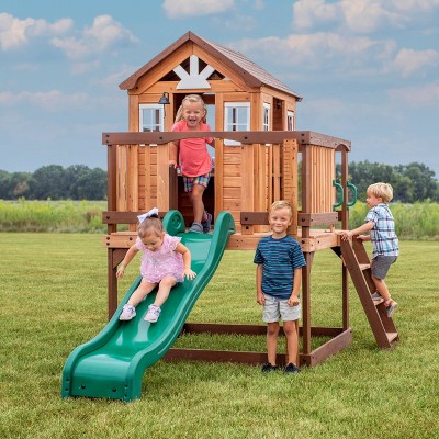 Echo Heights Elevated Cedar Playhouse with Slide and Kitchen