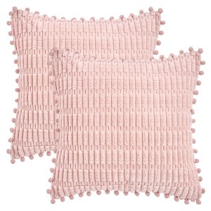 REGALWOVEN Corduroy Solid Plaid Texture Decorative with Pom-pom Edges Throw Pillow Covers 2 Pcs - 1 of 4