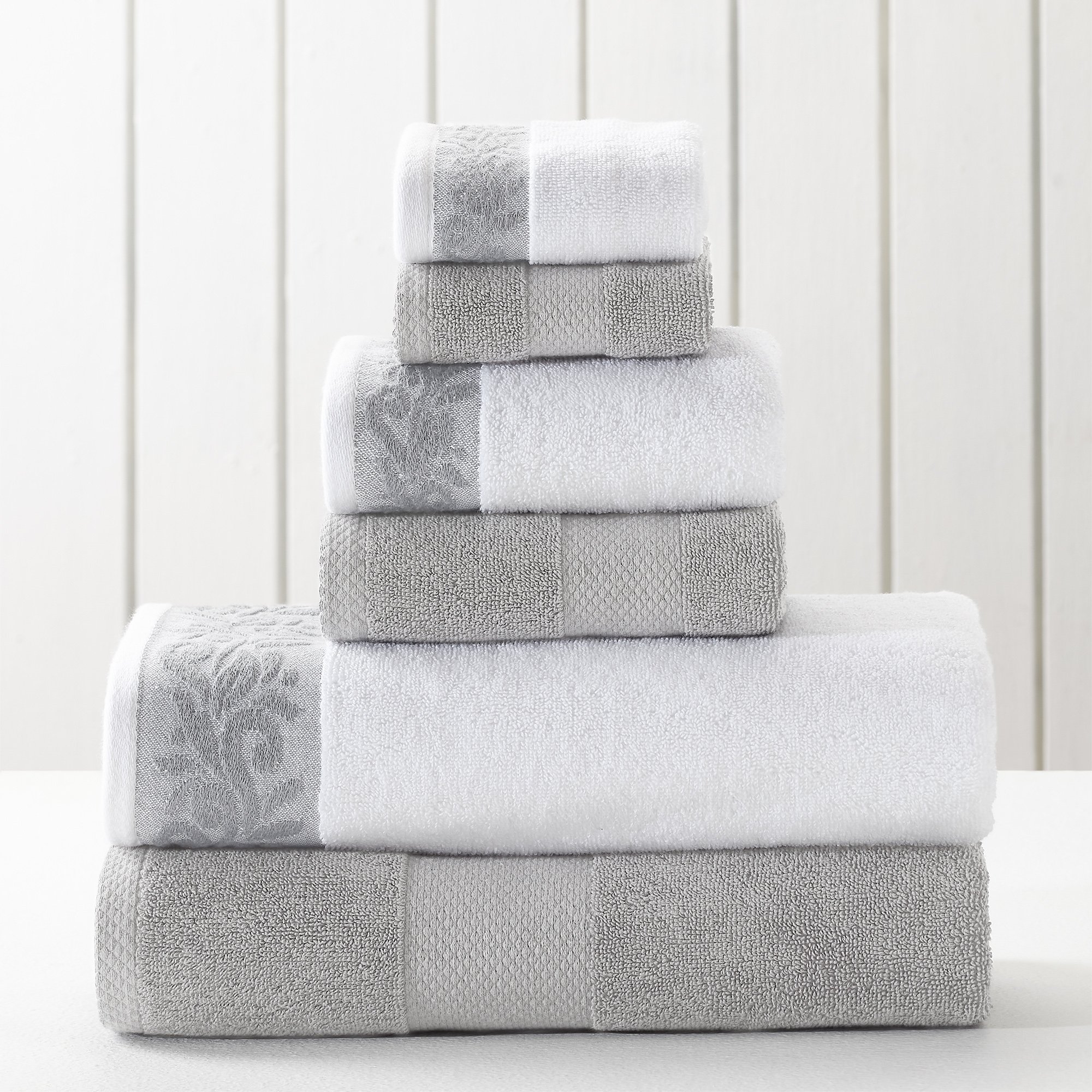 Modern Threads 100% Cotton 6-Piece Jacquard Towel Set, Silver