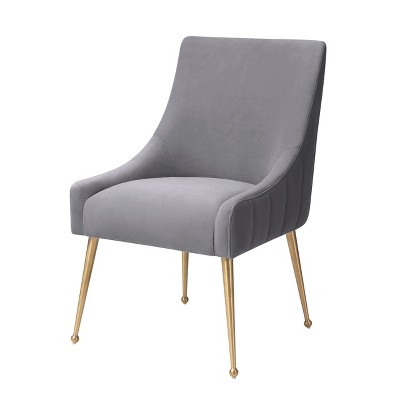 UNISOAR  Accent Chair Beige Velvet Upholstered Side Dining Chairs with Brushed Legs